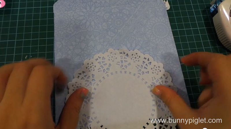 decorate envelope with doily