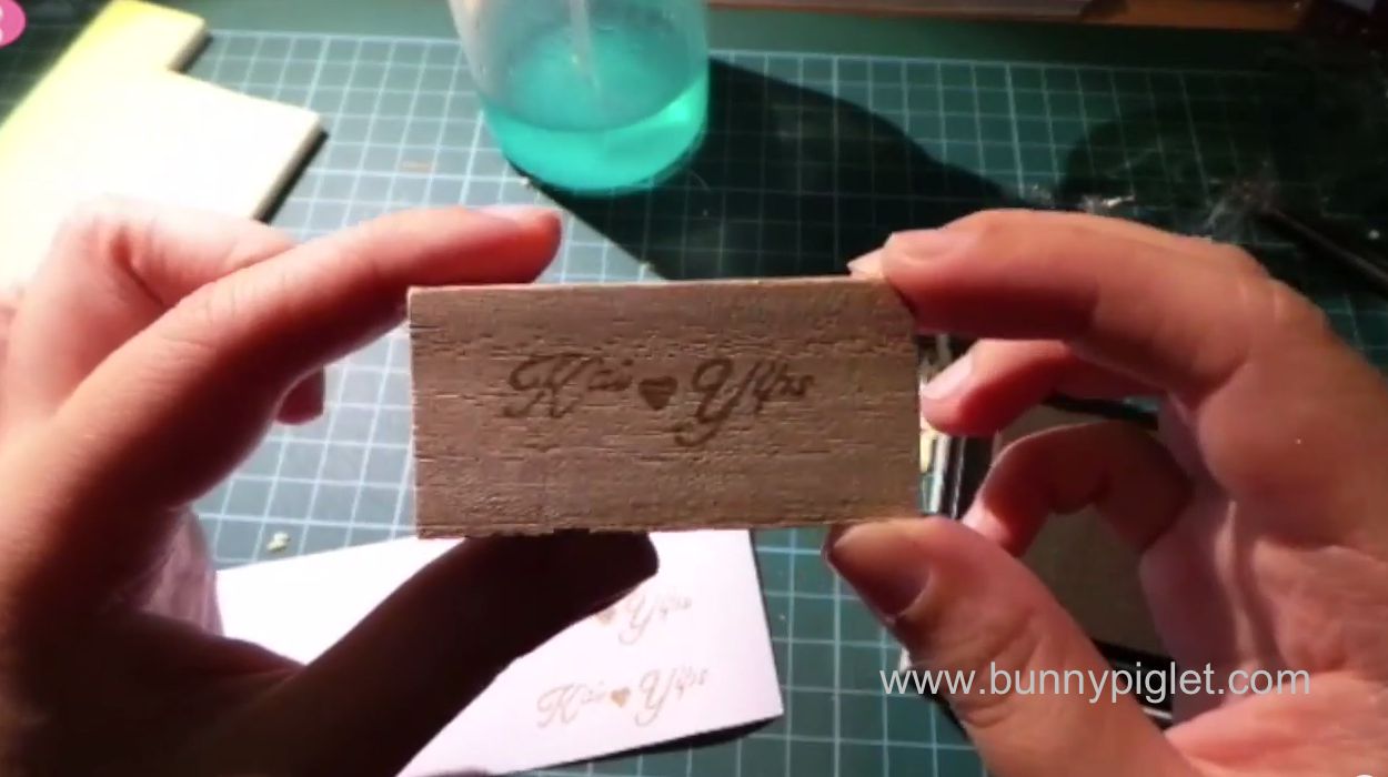 rubber stamp on wooden block 