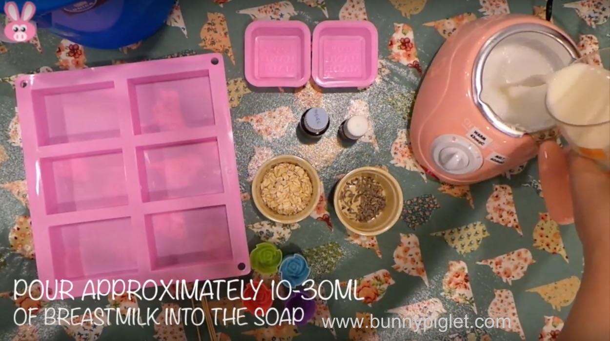 pour breast milk into soap base